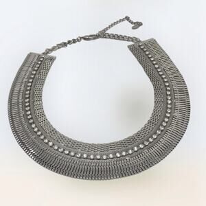 Ali-Khan Vintage Necklace Rhinestone Silver Plated Mesh Choker